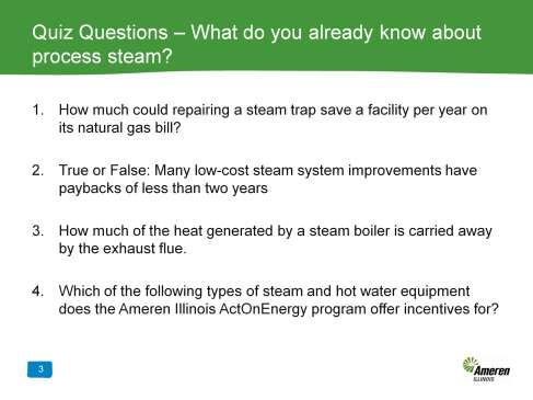 Before we get started, here are four questions to find out what you already know about saving money in process steam systems.