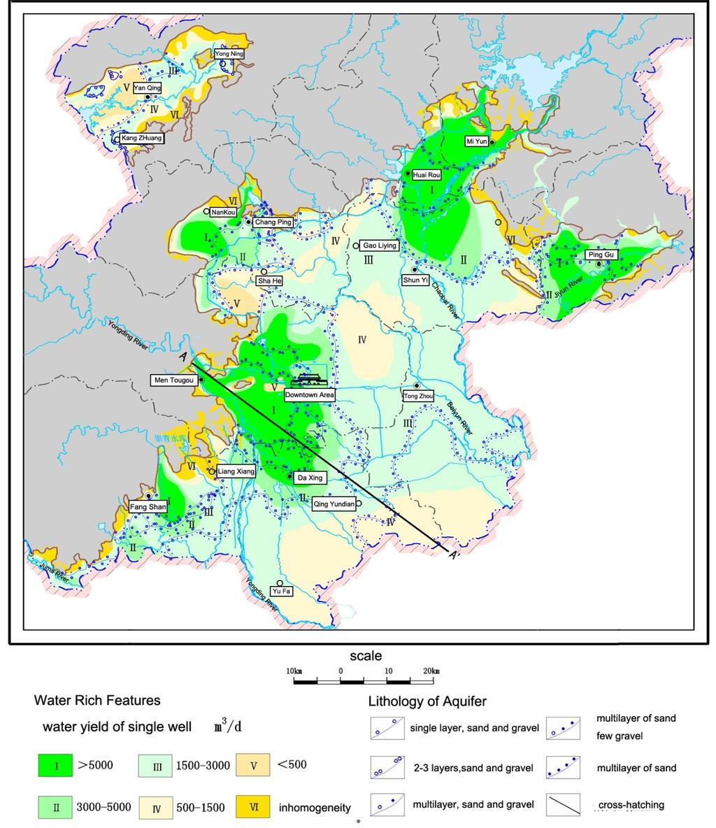Figure 2: Aquifer Structure of Loose Rock Pore Water and Rich Water Partition Map in Beijing Plain 2.1.