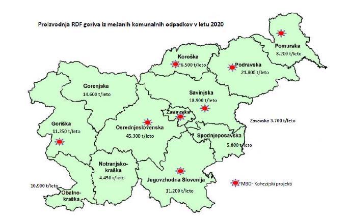 Figure 4: Location of Proposed MBT Facilities in Slovenia Note: tonnages represent the projected quantity of RDF in 2020 under the extent practicable scenario.