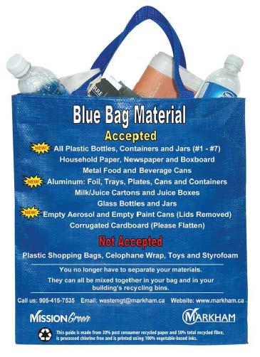 Appendix F Residential Waste Reduction Examples Markham Blue Bag Melbourne, FL (Pop: 76,068) 90 gal carts are used for multi-family residents recyclable collection which includes aluminum, steel and