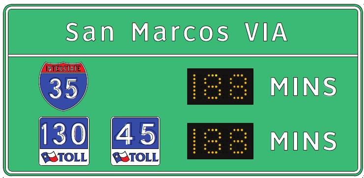 Figure 1. Example of a Dynamic Travel Time Sign to Be Installed on I-35 in Austin.