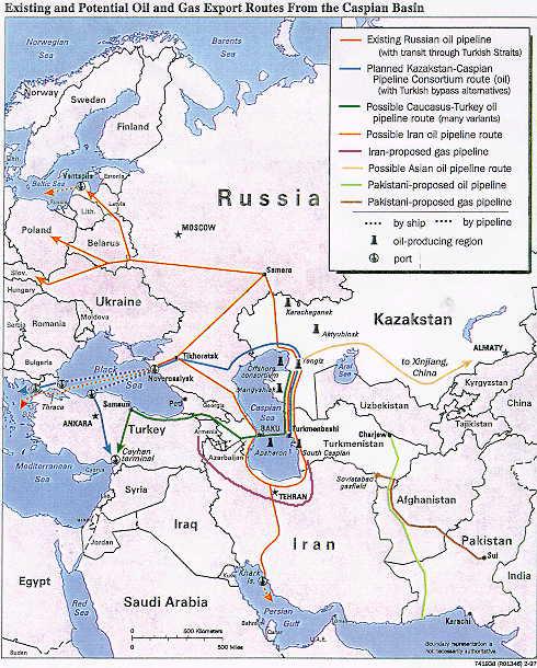 There are large deposits of oil and natural gas in the Caspian Sea region.