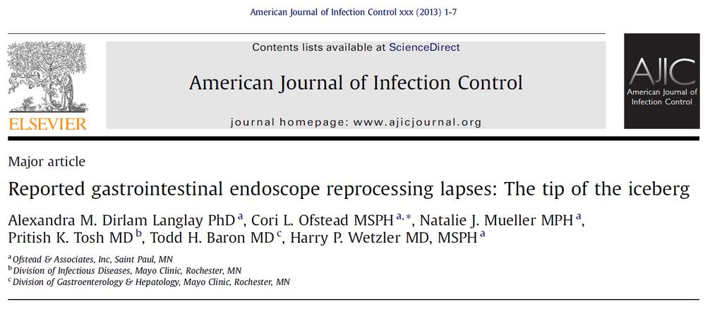 Current risks are outdated and inaccurate (Ofstead et al, 2013; Dirlam-Langlay et al, 2013) Most outbreaks not investigated or published Lack of surveillance for post-endoscopic