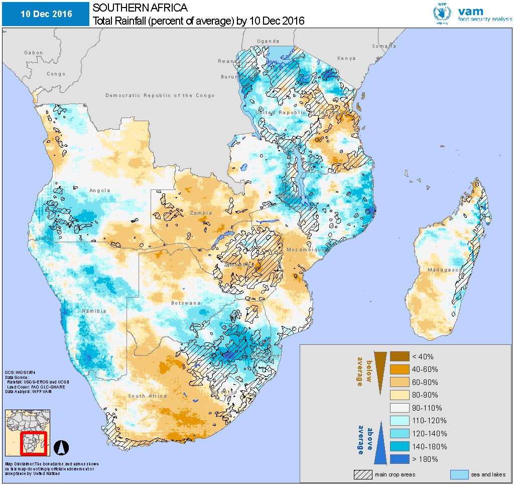 Current Rainfall Patterns An Hesitant Start of the Season The 2016-2017 season got off to a variable start: maize production areas of NE South Africa have been receiving steady and above average