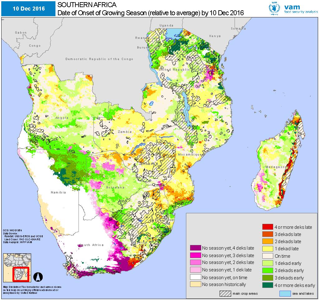 Current Start of Season and Vegetation Cover Patterns Left: Date of start of the growing season by 10 December 2016 compared with average.