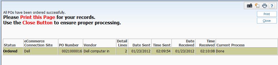 Status shows Processing Current Process shows Waiting for Vendor Response After the processing