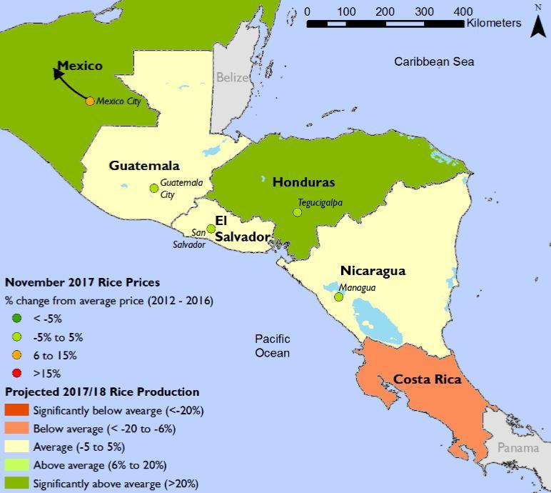 CENTRAL AMERICA Supply and Market Outlook January 2018 El Salvador is expected to have record high maize production in 2017/18, surpassing the previous record set in 2012/13.