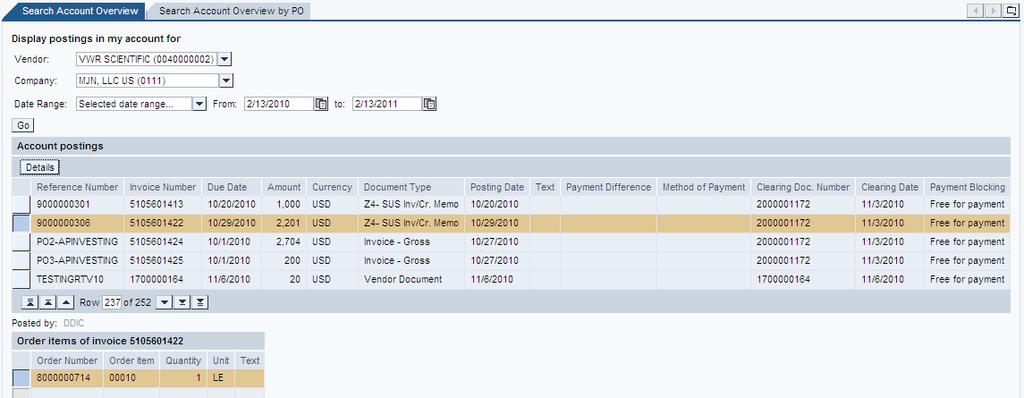 Invoice & Payment Status The Accounts Receivable Manager tab displays information for all invoices and credit memos (portal and non portal).