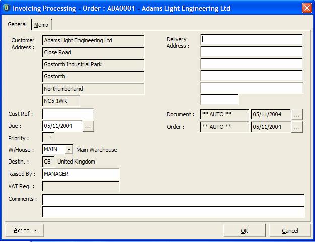 Processing Introduction Header Screen Delivery Address Use this for recording a delivery address if this is to be different to the account address.