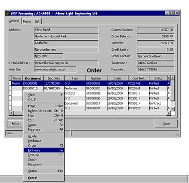 The SOP module does allow the part processing of documents within the sales cycle, e.g. multiple delivery notes can be produced from a single sales order with each delivery note being invoiced separately.