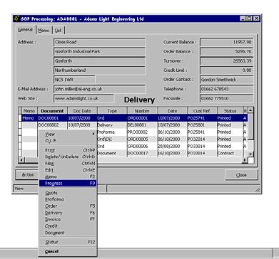 Part Processing a Sales Document Use the Progress command on the Action menu associated with the SOP Processing form to progress SOP records from one stage to another.
