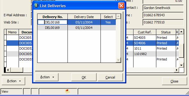 Part Processing Progression to Invoice If the Order has been progressed several times to produce multiple delivery notes, when the delivery notes are progressed into the Invoice the following form