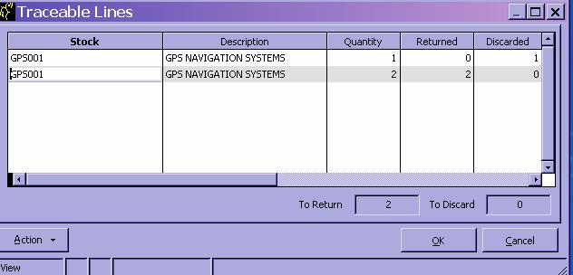 assigned the Traceable Lines screen will be updated with the Returned and Discarded quantities.