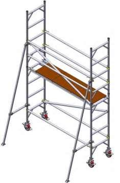 Step 8 Standing on Ground, Remove Horizontal braces acting as a temporary guardrail from top rung of Base frame. (diagram 8a) Move temporary platform up to form full deck on top rung of base frame.