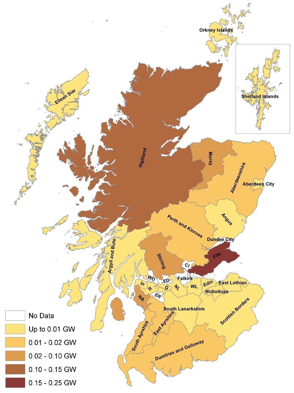 Figure 9. Map showing operational renewable heat capacity by local authority area, 2015 37 Cl Clackmannanshire ED East Dunbartonshire Edin.