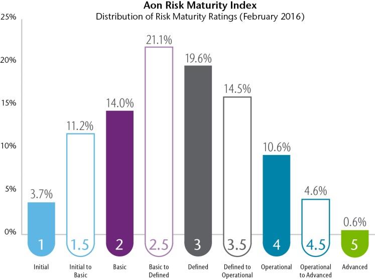 Aon Risk Maturity Index: Global Reach All Organizations (1000+ Organizations Globally) Developing capabilities to identify, assess and prioritize risks across the organization Developing capabilities
