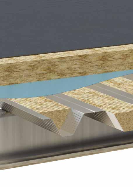Acoustic Insulation ACOUSTIC ROOF PROFILE 575 designed to fit within perforated profile of metal roof systems to enhance acoustic Performance.