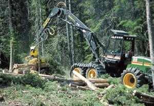 It is also called a harvester-forwarder system. Unit boundary Harvester/forwarder trail Haul road Landings Wetland Typical harvest layout.