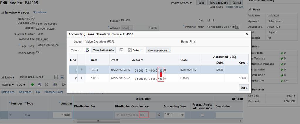 Task name: Create Invoice Navigation: Navigator > Payables Invoices -> Create Invoice Create an invoice and pay special attention to the following Cash flow segment should be assigned in the