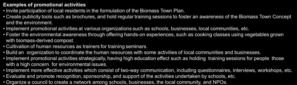 2.5 Formulating the Biomass Town Plan 2.5.2 Obtaining resident consensus The necessity of local residents participation Active engagement of local residents are needed to utilize local biomass and
