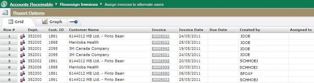 Only Users with approval authority have the ability to reassign invoices 1. Select Invoice Reassign Invoices from the menu bar. 2. The Report Options screen will appear.
