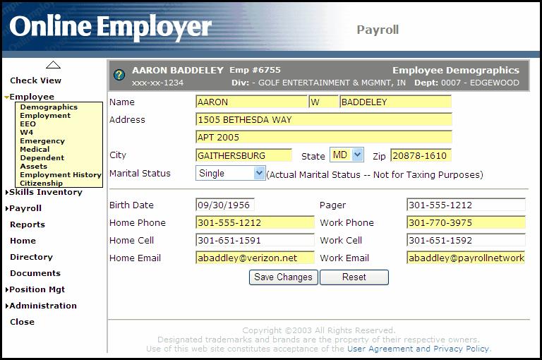 1.1.1 Employment History Citizenship 3 Employee Demographics The Demographics page for Employee Services is designed to: Display Employee Demographic information Permit the editing of Employee