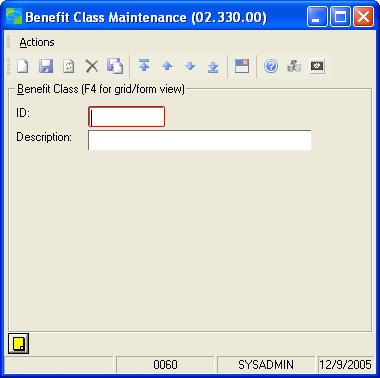 Report Assistant Payroll Module Benefit Class Maintenance 02.330.