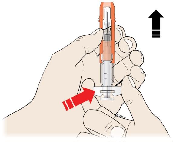 Step 4: Finish L Before you finish! For your safety, pull the orange safety guard until it clicks and covers the needle.