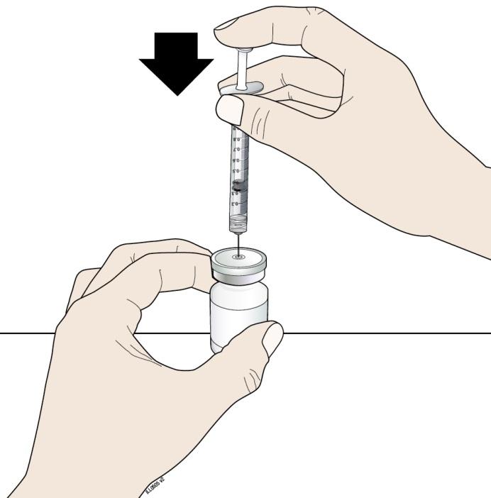 H Push the plunger down and inject all the air from the syringe into the vial of NEUPOGEN.