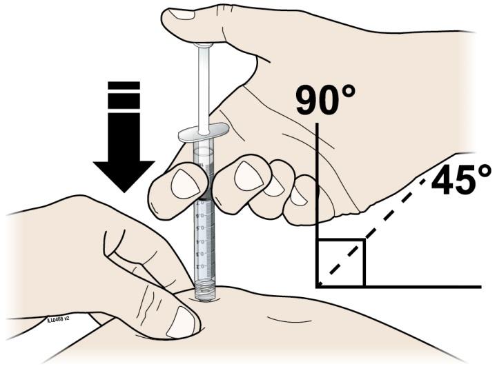 Step 4: Subcutaneous (under the skin) injection O Remove the prepared syringe and needle from the vial.
