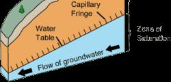 zone, the position at which the groundwater (the water in the soil's pores) is at atmospheric pressure ("vadose" is