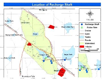 Figure 4: Map showing groundwater recharge sites Geophysical studies, isotope studies and aquifer pump tests were carried out to determine local site specific properties and aquifer characteristics.