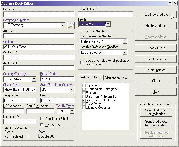 Profiles Assigning a Profile to a Consignee 1. From the Tools menu, select Address Book Editor. The Address Book Editor window appears. 2.