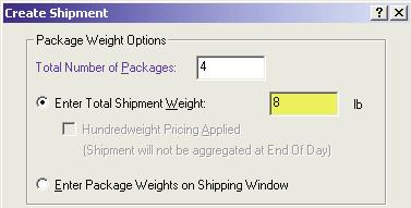 From the Activities menu, select Create Shipment. 7. In the Create Shipment window, type the total number of packages and select a package weight option.