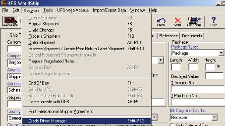 UPS Trade Direct Shipments Editing Child Shipments or Consolidated Movements Editing an Open Consolidated Movement: 1. From the Activities menu, select Trade Direct Manager.