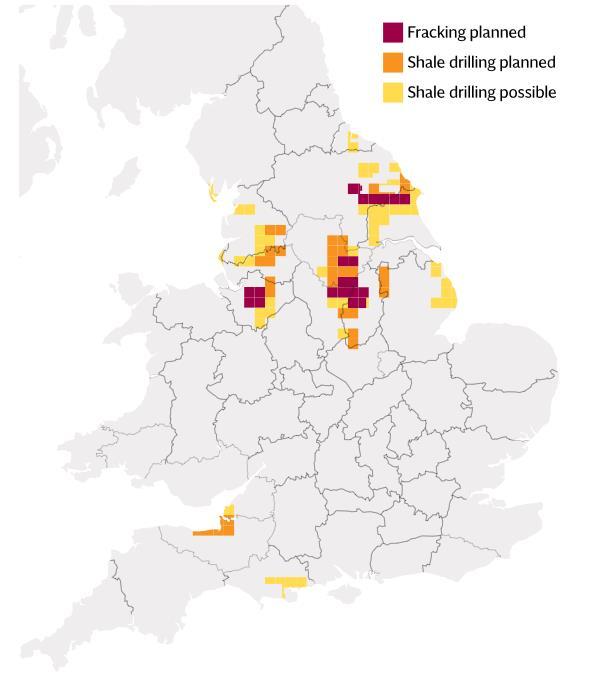 Figure 3-3. Exploration plans for new licences in the UK / Fracking map (Jan 2016) ource: The Telegraph, http://www.telegraph.co.