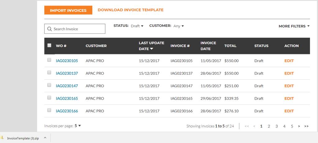 Click on DOWNLOAD INVOICE TEMPLATE The Invoice Template will