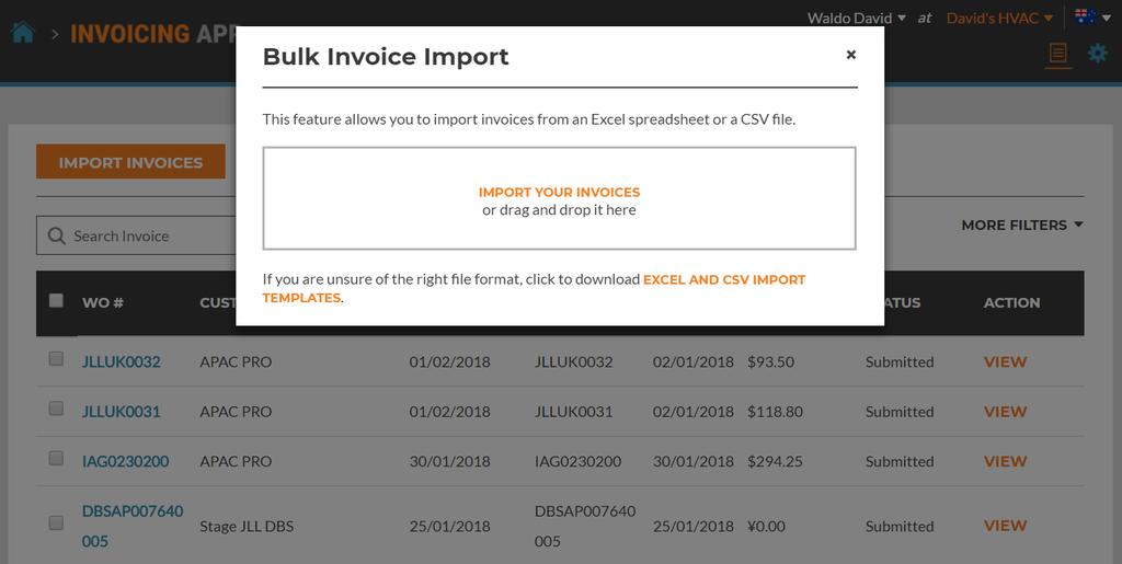 INVOCIES box will be displayed, shown below Click on