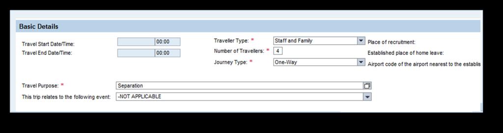 Select the Journey Type from the drop-down menu. 11. Enter Travel Purpose Mandatory field.
