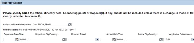 13. As required, complete the Departure Date: NOTE: Traveller must only enter the Departure Time if s/he will not be able to departure after a specific time.