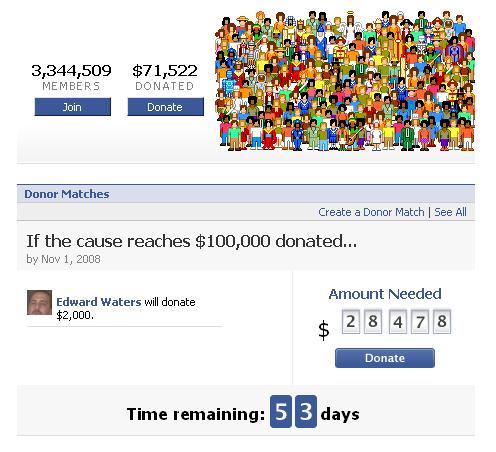 Causes on Facebook 250,000 Causes created 50 million users 46,000 charities