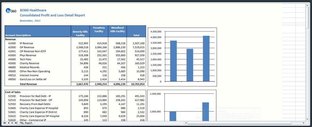 HLT10 Profit & Loss Detail Clinics Across Columns This example is a consolidated Profit & Loss report showing revenues, expenses and