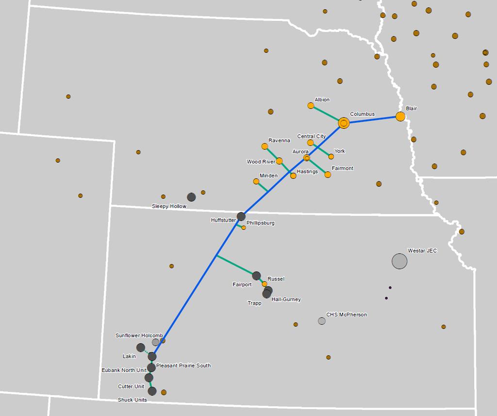 Scenario 1: 15 Ethanol Plants to Kansas Oil Fields CO 2 from the