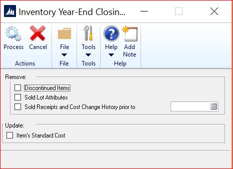 How do I run a year-end close in Inventory?