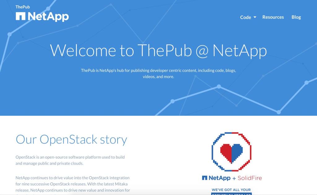 ThePub @ netapp.github.io Code Repos @ GitHub Container Integration OpenStack integration Tech Blog Posts Resources Conference Talks Partner Solutions (e.g., RedHat, Mirantis) 2016 NetApp, Inc.