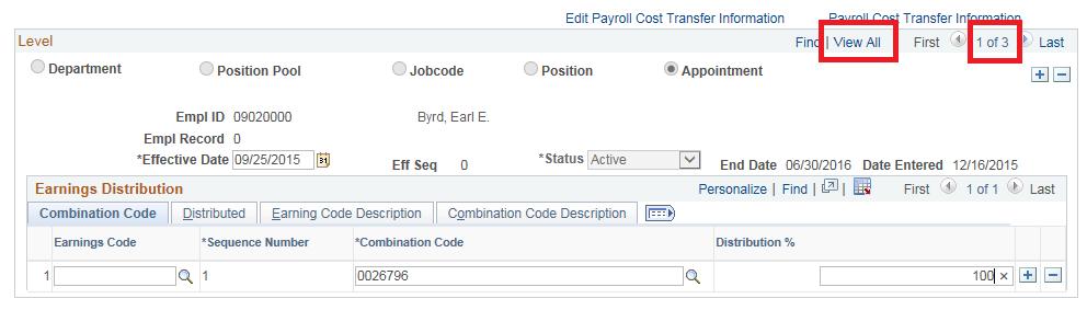 In this example, we want to return the payroll charges to just the original Combination Code. 23. Click the Delete row icon on the third row. 24. Click OK. 25.