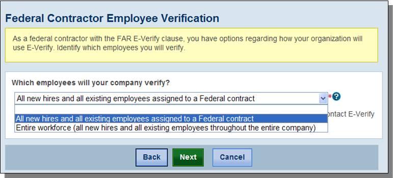 Select which employees your company will verify from the drop down list, and click