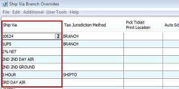 Rel. 8.7.5 Entity Maintenance Verifying Ship Via Records Assigned (Setting up a New Branch, Step 20) After building the branch file, you must assign the ship via records to the new branch.