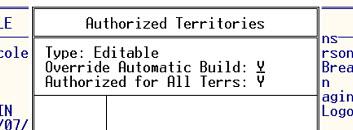 Rel. 8.7.5 Entity Maintenance Enter Y on the Override Automatic Build and Authorized for All Terrs prompt for all three settings.