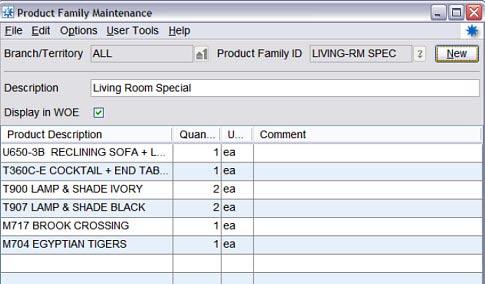 Rel. 8.7.5 Entity Maintenance Verifying Product Families (Setting up a New Branch, Step 22) Product Families are a list of products that are frequently sold together.